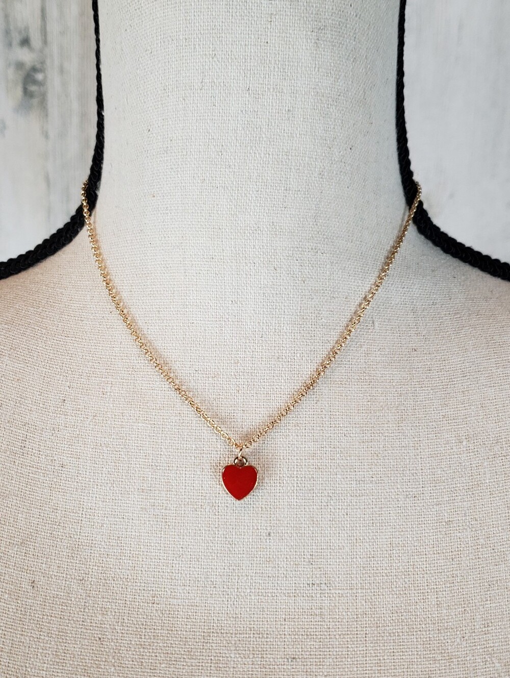 Gold Chain Necklace with Red Heart Pendant - Women Jewelry